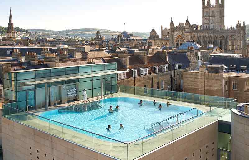 Bathers in the open-air rooftop pool.