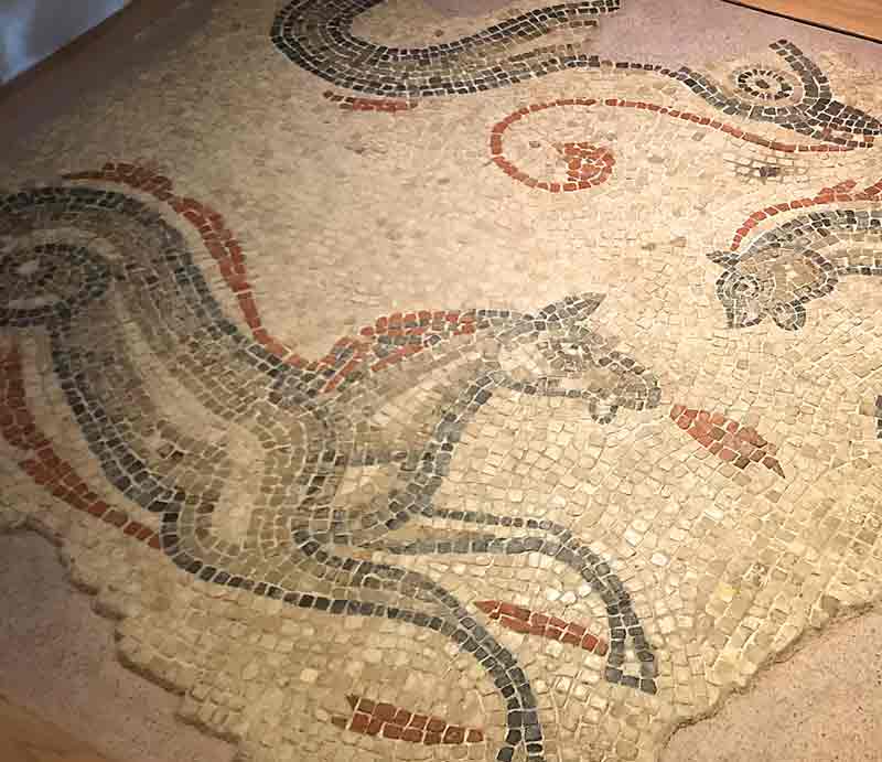 Roman mosaic Galloping horse and a dolphin.