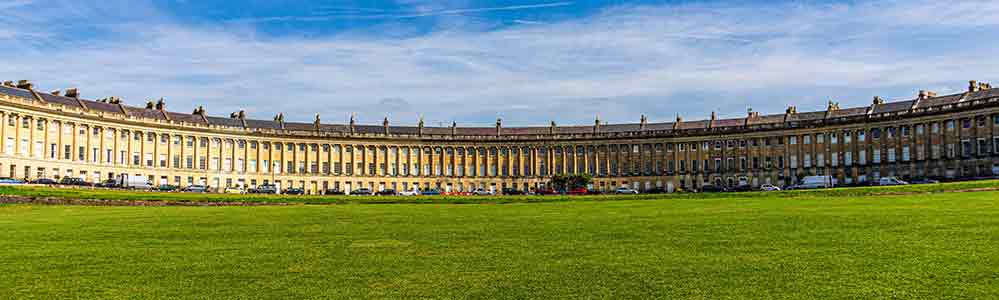 Royal Crescent Full width of the buildings of yellow Bath stone.